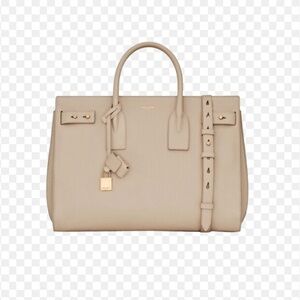 Saint Laurent YSL Sac De Jour Medium Sea Salt Grained Leather Hand Bag Crossbody